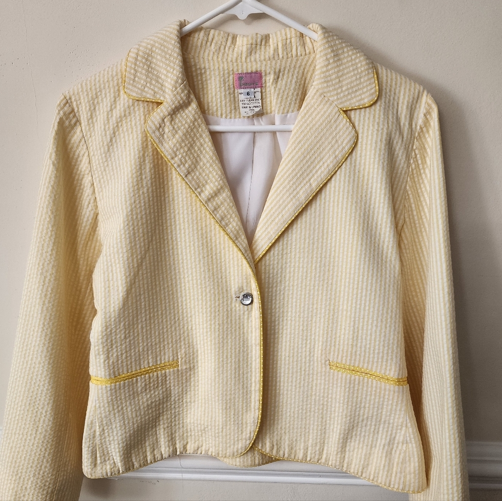 Molly B. Vintage Yellow White Seersucker Short Blazer Size 6